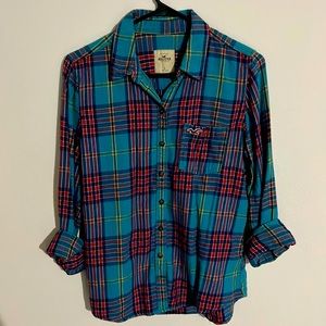 Hollister Flannel Size L - Blue/Pink/Yellow